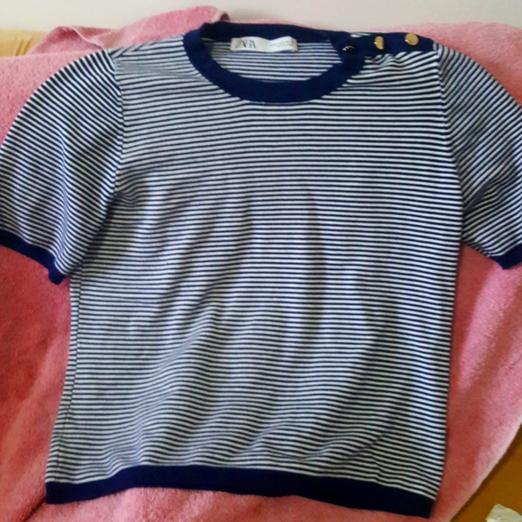 Womens size small blue and white Zara short sleeves top - Picture 1 of 5